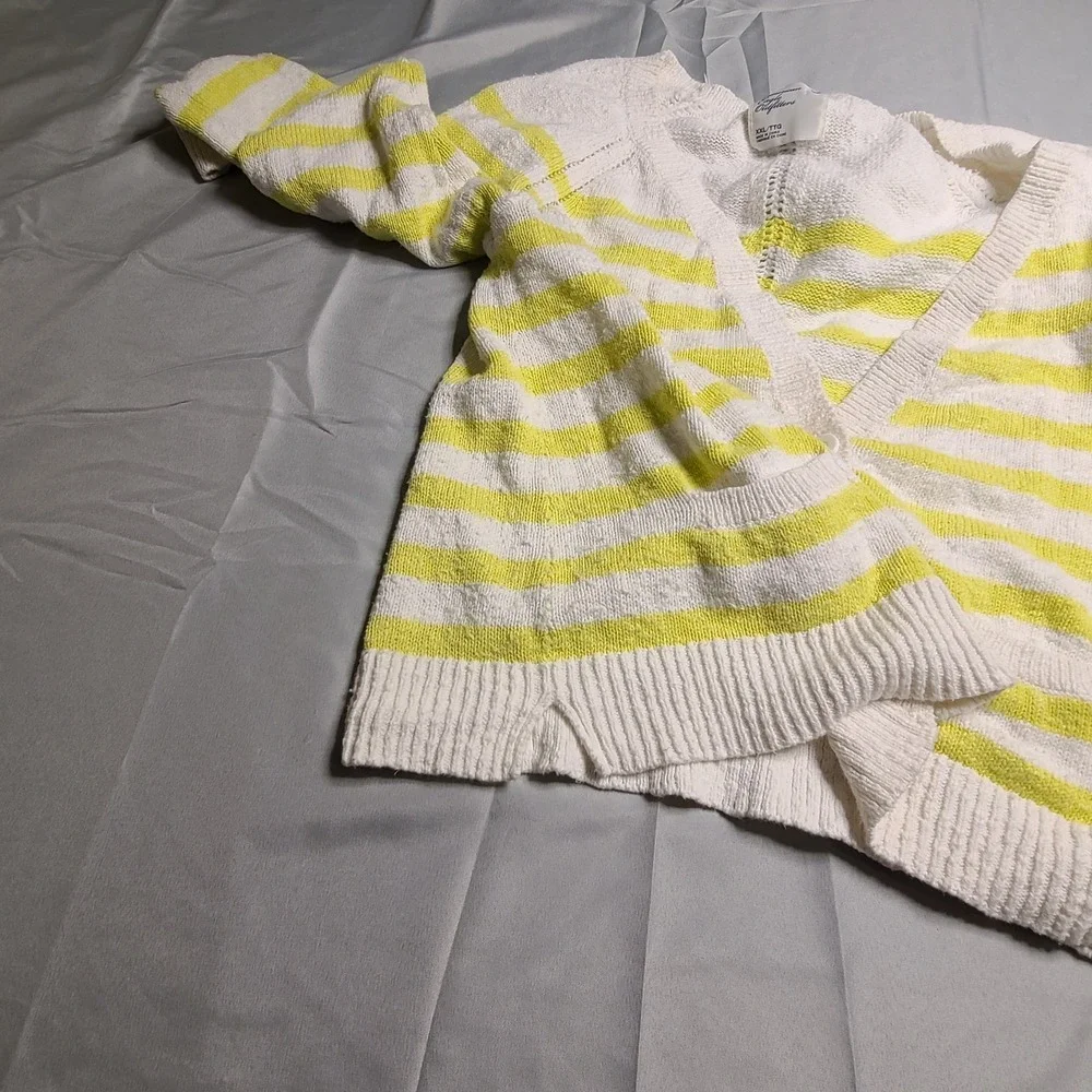 American Eagle Striped Knit Cardigan Women's Plus Size  V Neck Yellow‎ White Y2K